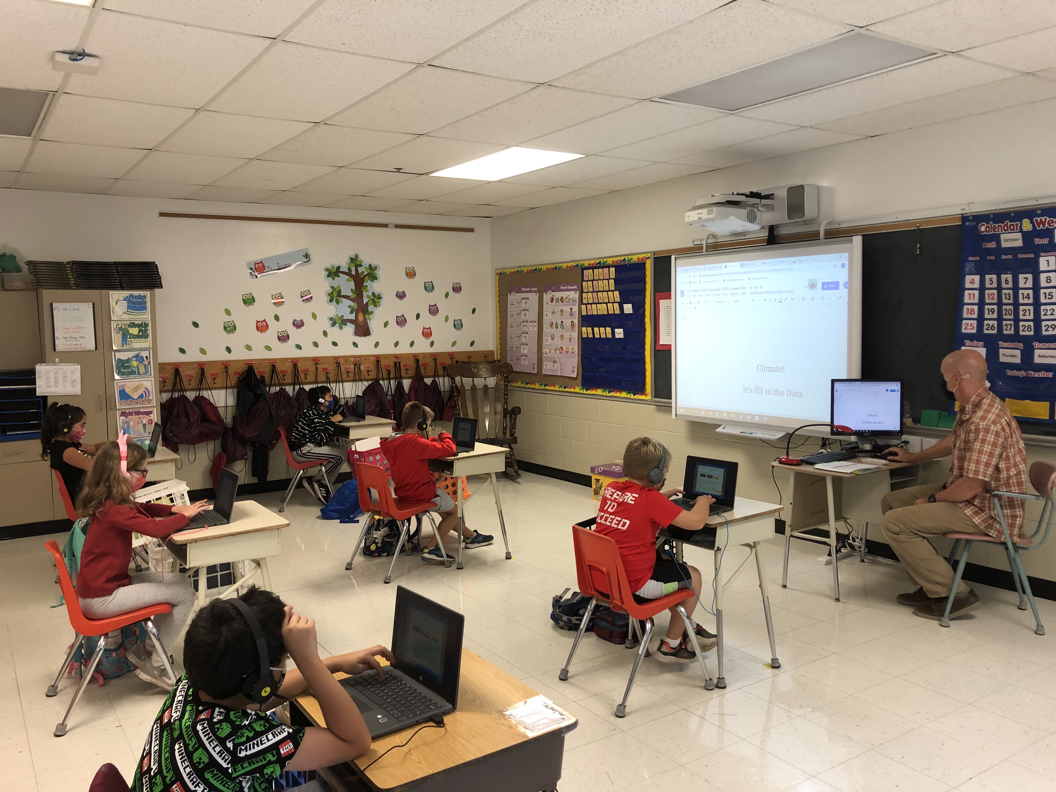 North Falmouth Elementary School teacher Michael Irving is pictured in his classroom using materials and skills developed in conjunction with Woods Hole Sea Grant.