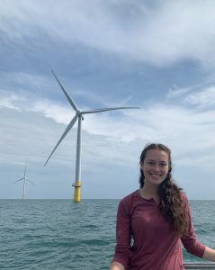 Knauss Fellow Jennifer Kenyon with offshore wind generator in background