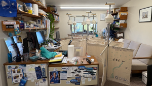2025 drifters around Grace Simpkins desk at WHOI Sea Grant